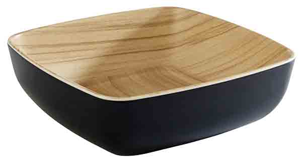 Schale FRIDA, 16,5 x 16,5 cm, H: 5,5 cm, 0,85 ltr., Melamin, außen: schwarz, innen: Holzoptik