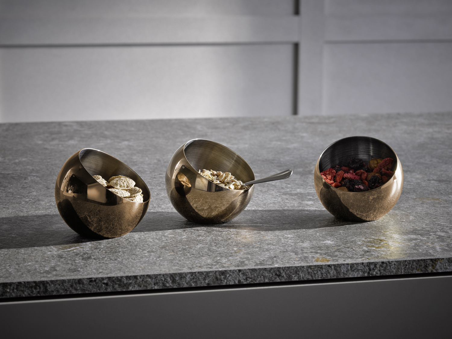 Schale SPHERE, 3er-Set, Edelstahl 18/8, D: 8 cm, H: 7 cm, I: 0,1 ltr., innen: mattiert, aussen: kupferfarben