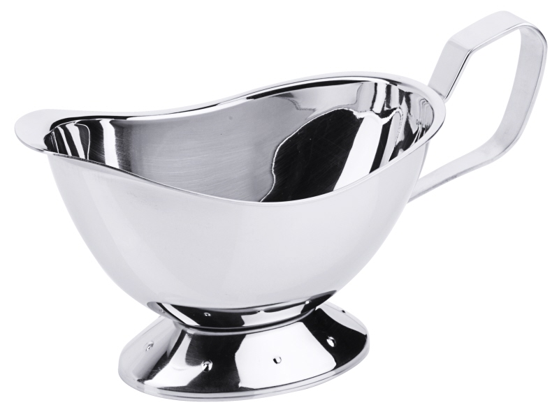 Sauciere mit Fuß, Edelstahl, I: 0,2 ltr., H: 10 cm, L: 19 cm