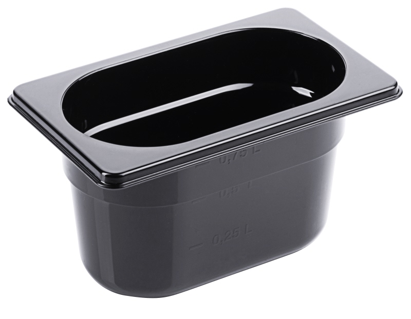 GN-Behälter 1/9, Polycarbonat schwarz, 17,6 x 10,8 cmTiefe: 100 mm, I: 1,06 ltr.