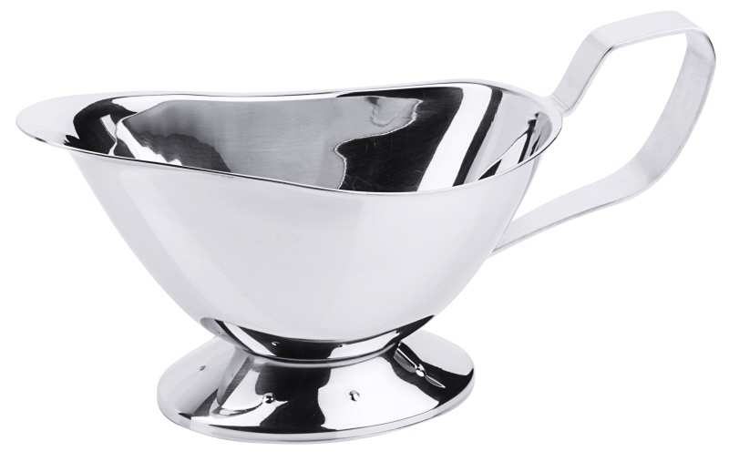 Sauciere mit Fuß, Edelstahl, I: 0,45 ltr., H: 11 cm, L: 22 cm