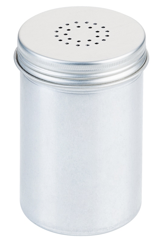 Salzstreuer groß, D: 6,5 cm, H: 12 cm, 26 Löcher, Aluminium