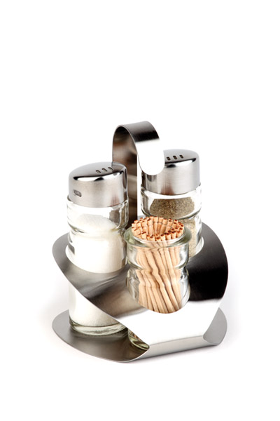 Menage PRO, 9,2 x 8,5 cm, H: 11,5 cm, 3-teilig, Edelstahl matt, Glas, Pfeffer/Salz