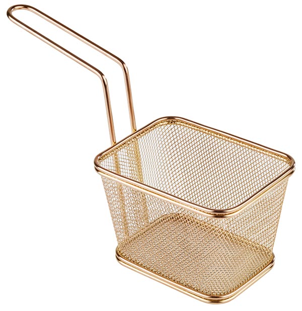 Servier-Frittierkorb SNACKHOLDER 13 x 10,5 cm, H: 9 cm, Griff 13,5 cm, Edelstahl, Gold-Look