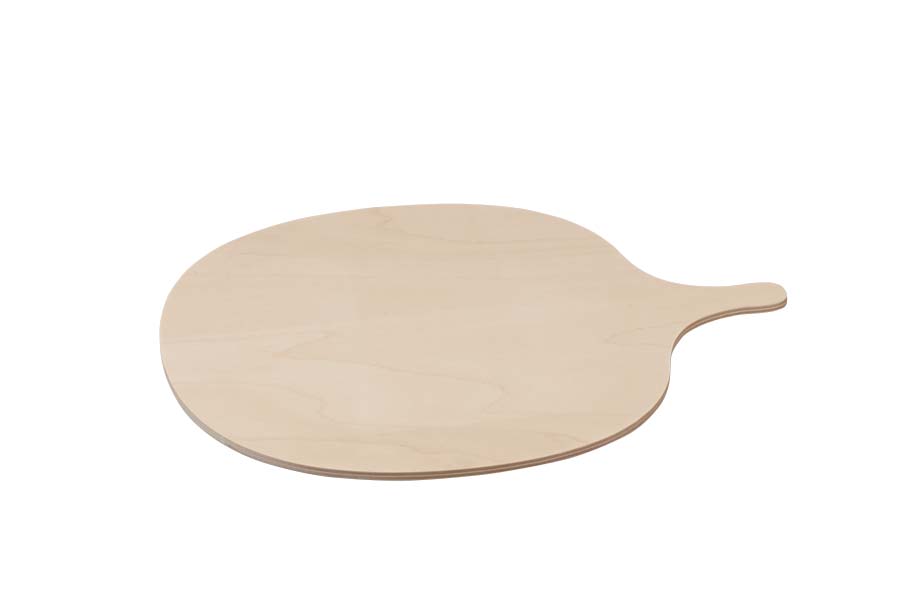 Flammkuchenbrett m. Griff, oval, Birkenmultiplex hell, 51 x 30 x 0,8 cm
