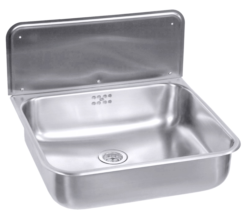 Waschbecken mit Überlauf, Konsole und Bodenventil, Edelstahl, 46 x 41 cm, T: 14 cm