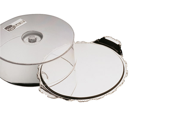 Tortenplatte mit Haube BAROK, D: 30 cm, H: 10 cm Tortenplatte: 18/0 Edelstahl Haube: Polystyrol