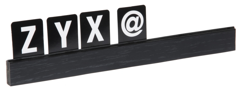 Buchstabenleiste, 4 Leisten, Kiefernholz, schwarz, 4 x 25 cm, H: 6 cm