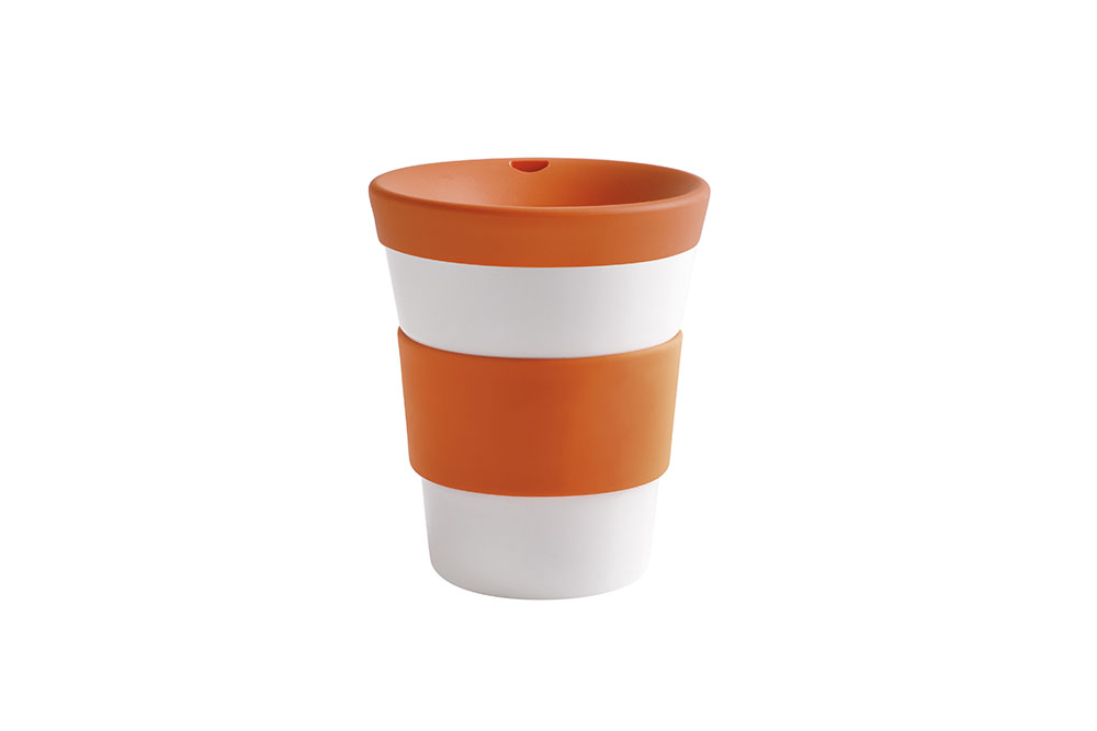 Kahla, Cupit - Becher mit Trinkdeckel 0,35 ltr., Banderole glatt: sunset orange