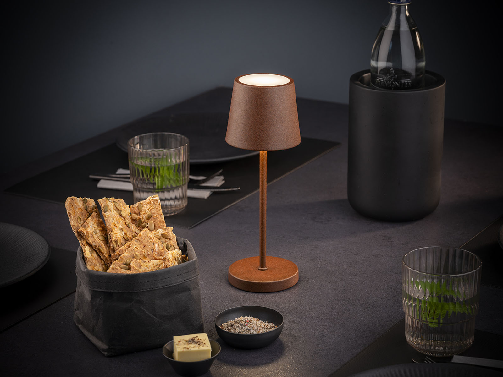 Tischleuchte MERLE MINI, Metall, Farbe: rostfarben, 1x LED 1,0 W / 100 lm, dimmbar in 3 Stufen, D: 9 cm, H: 25 cm