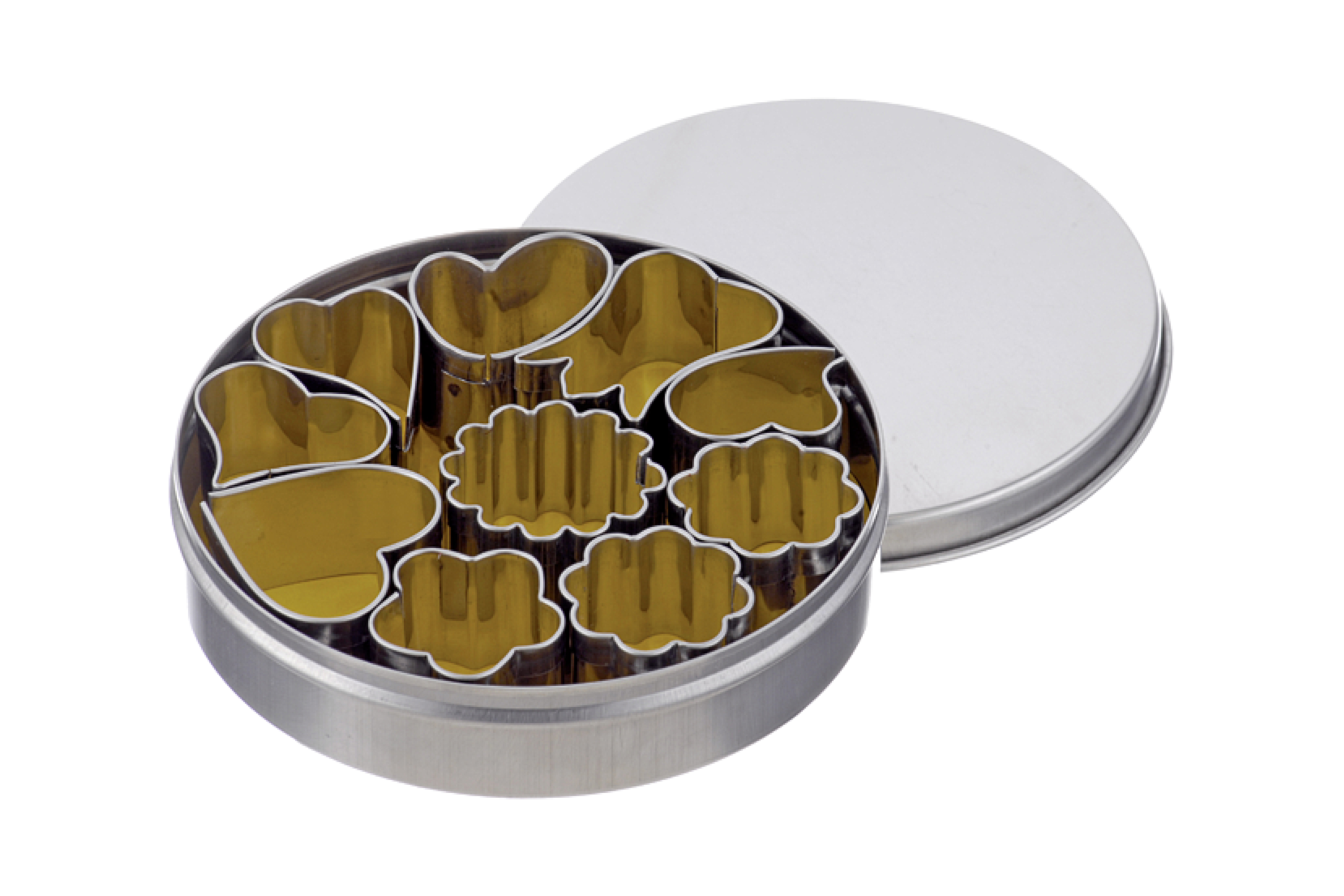 Dekor Ausstecher im Satz Herz, Blume 10-tlg., Höhe: 20 mm, Edelstahl