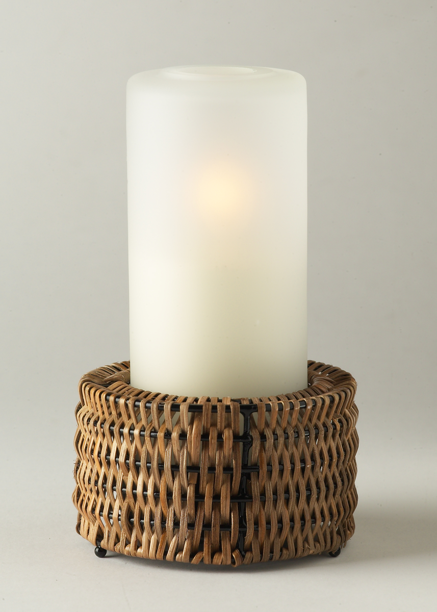 Tischlampe Nour 60A, Lampenkörper: rattan hell, Glaszylinder: milchig, Höhe: 19 cm