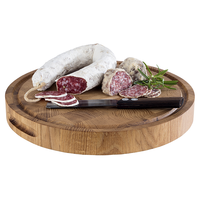 Buffetbrett PROFI, D: 33 cm, H: 4,5 cm, Eichenholz, mit Saftrinne