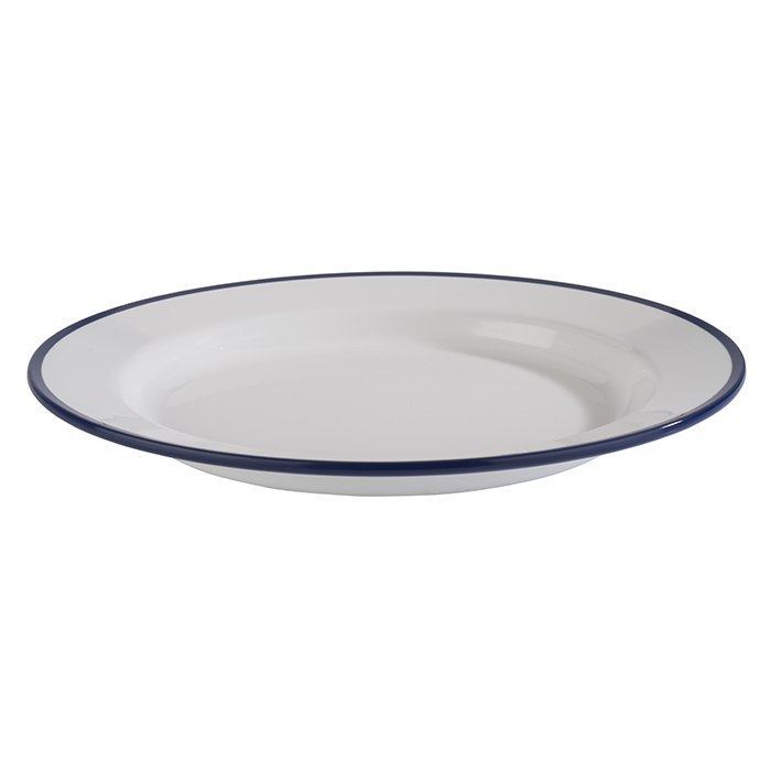 Teller ENAMEL LOOK, D: 24,5 cm, H: 2,5 cm, Melamin, weiß, blauer Rand