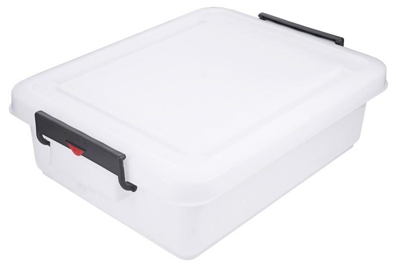 Transportbehälter weiß mit Klemmbügel-Deckel, I: 30 ltr., 53 x 40 x 16 cm