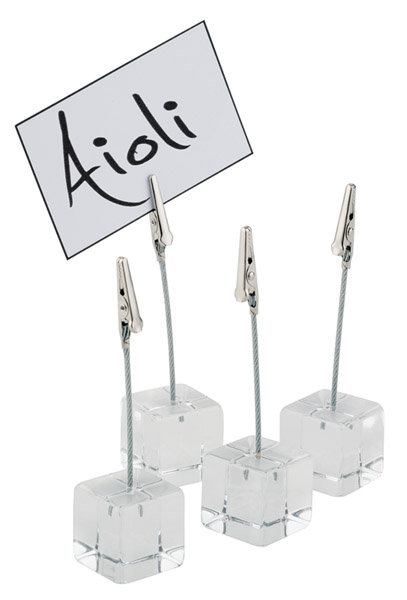 Kartenhalter 4er Set, 3 x 3 cm, H: 12 cm, Acryl, 20 Beschriftungskarten