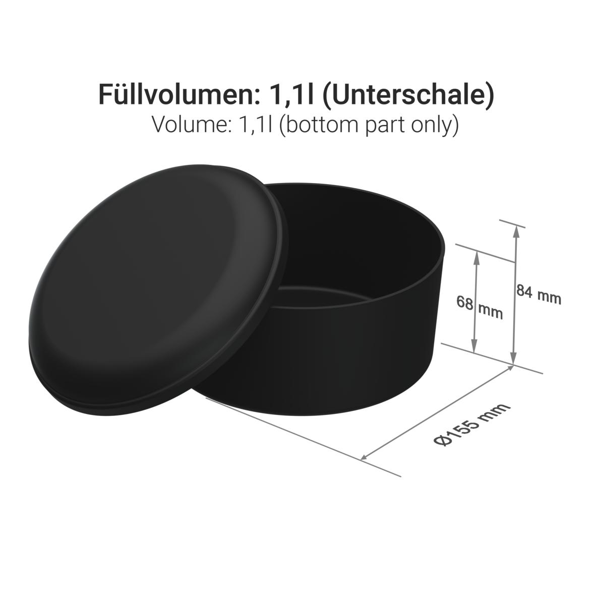 Salat-, Suppenbox ToGo, 1 flexibler Deckel, Polypropylen, schwarz, D: 15,5 cm, H: 8,4 cm, I: 1,1 ltr.