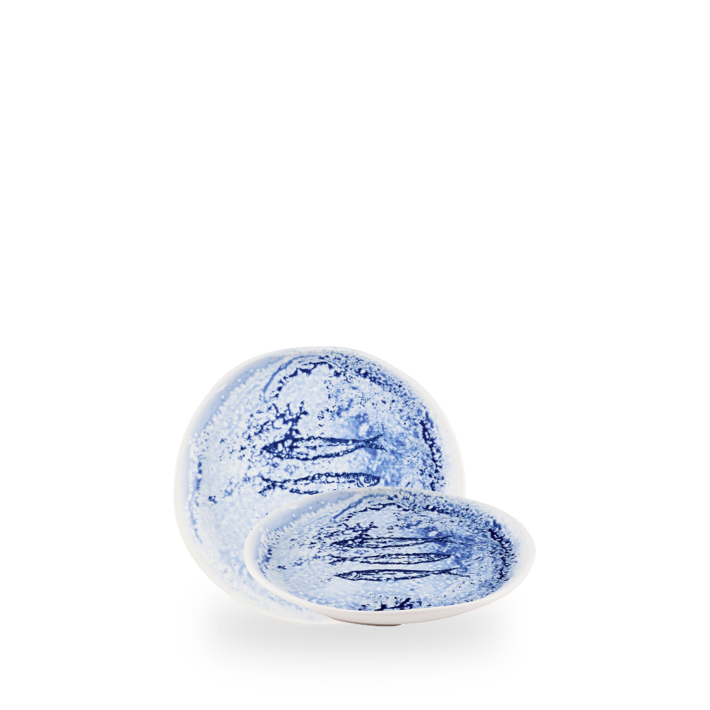 Churchill, Inked Fresco : Blue - Teller flach, natürlich-organische Form, 16,5 cm