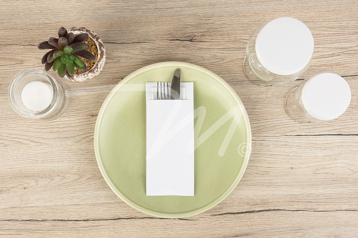 Papierbestecktaschen 20 x 8,5 cm m. Tissue Serviette