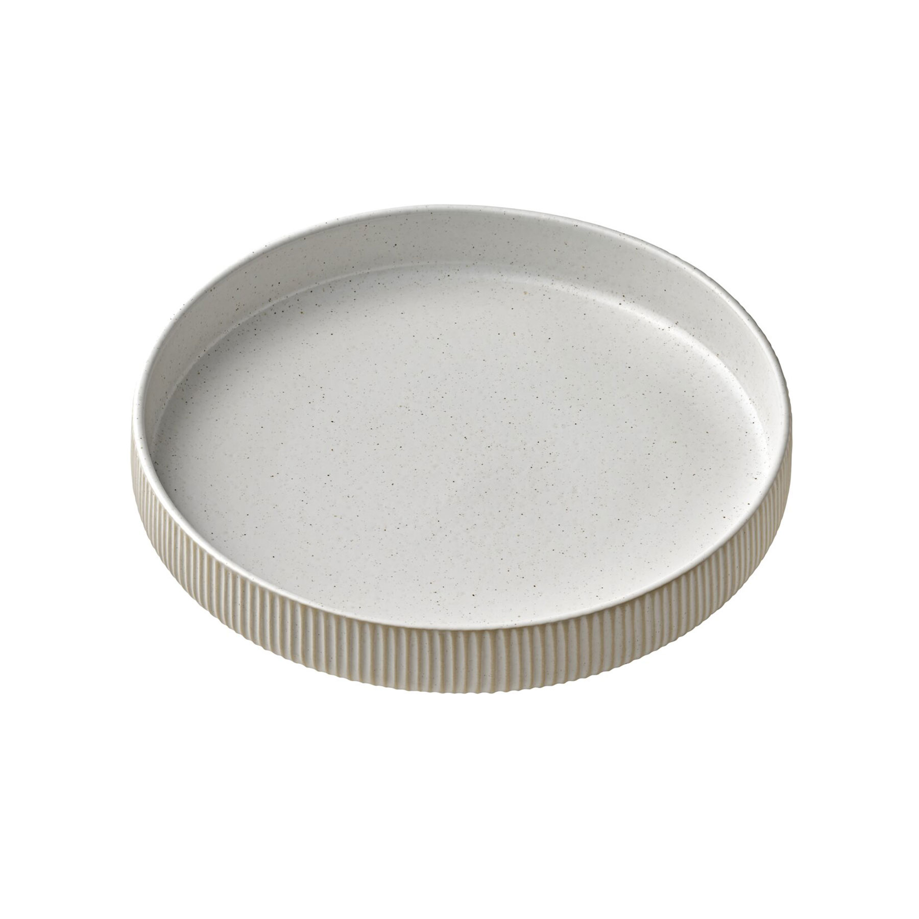 Playground, Steinzeug - NARA Weiss : Teller tief rund hoher Rand , Relief, 24 cm/ 1,3 ltr.