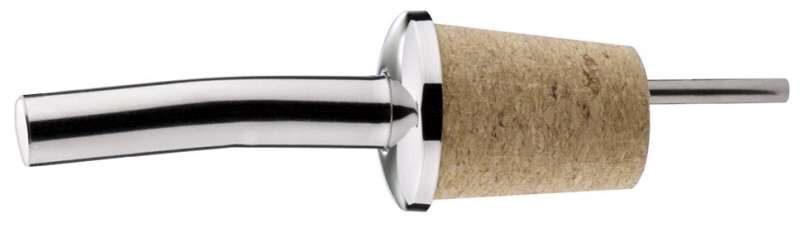 Flaschenausgießer, Pfropfen mit Luftrohr, Naturkorken, Edelstahl, L: 9 cm
