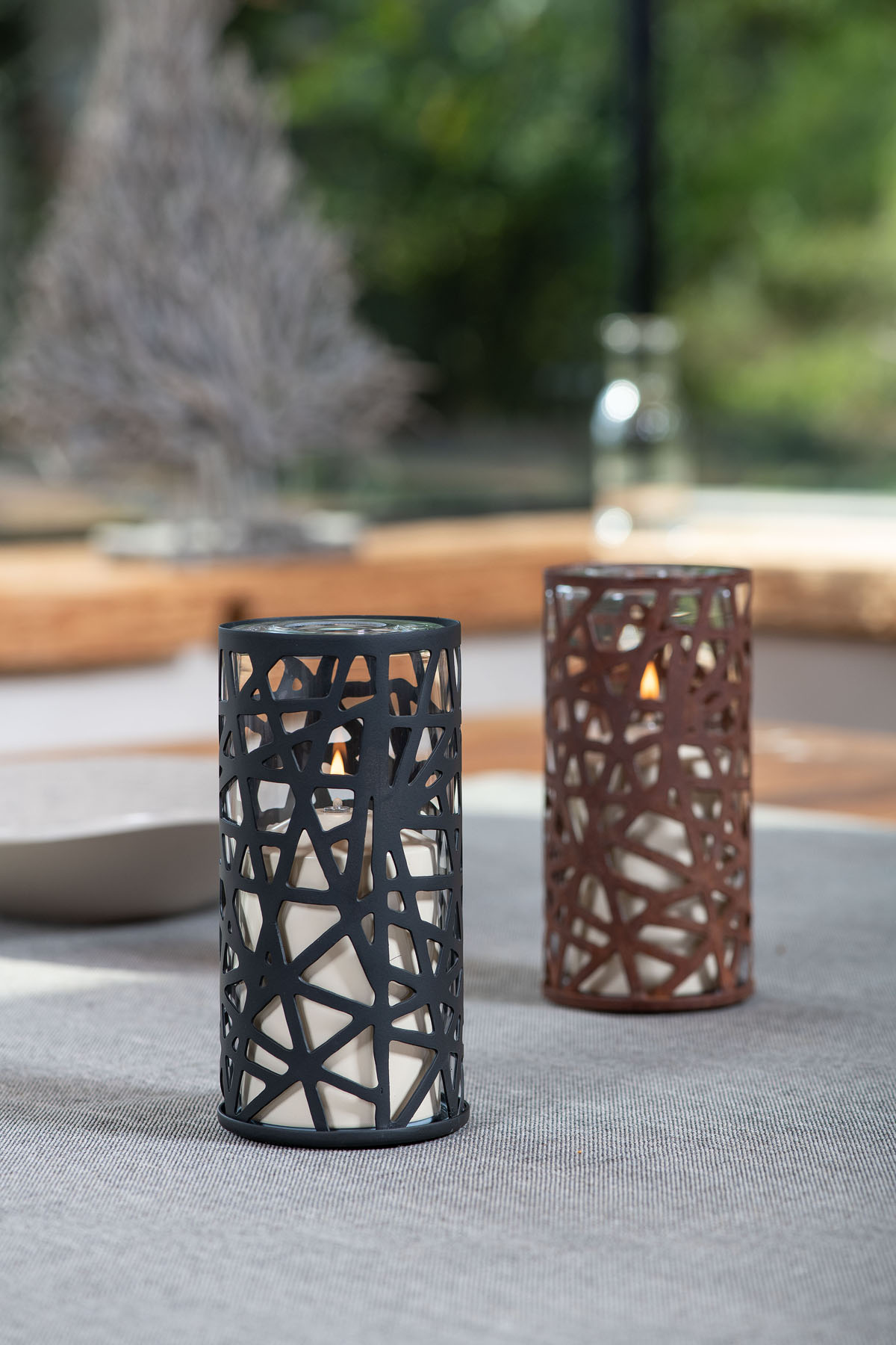 Tischlampe Zebra 80K, Lampenkörper: rostig, Glaszylinder: klar, Höhe: 15 cm