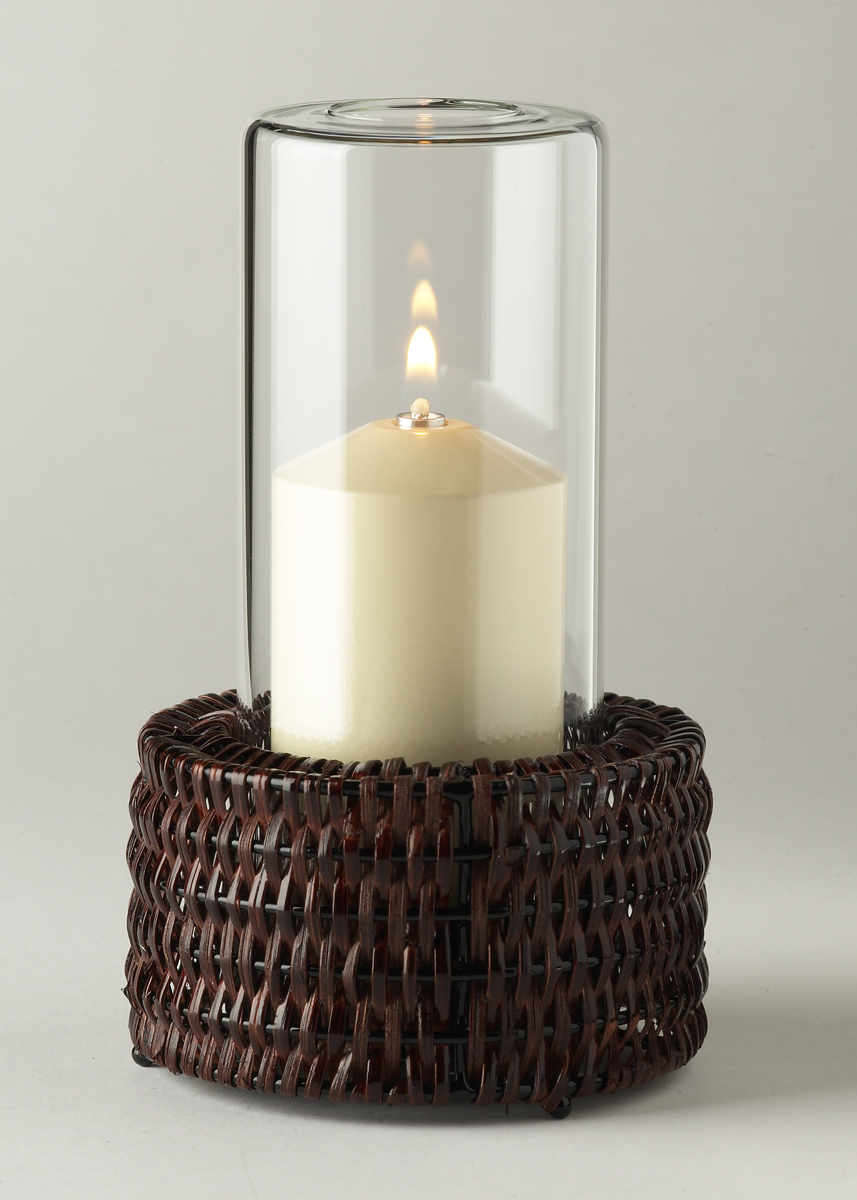 Tischlampe Nour 60A, Lampenkörper: rattan dunkel, Glaszylinder: klar, Höhe: 19 cm