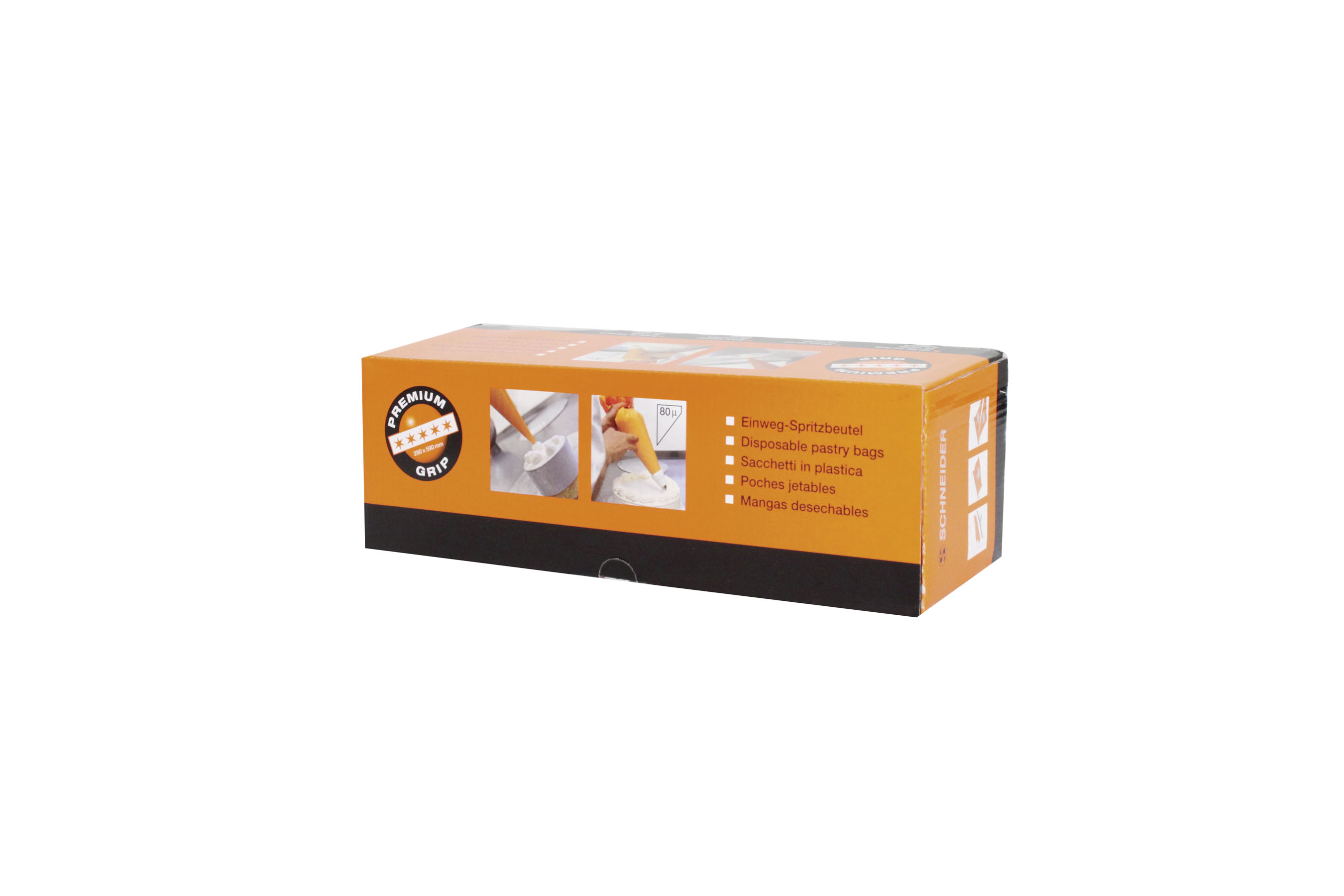 Einweg- Spritzbeutel PREMIUM GRIP, gerollt, 530 x 280 mm, 80 my, 100 Stück/ Box, Farbe: orange