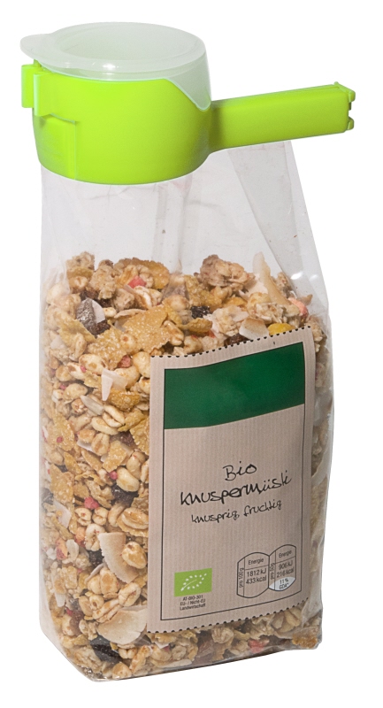 Beutelklammer mit Schütte, grün, 14 cm