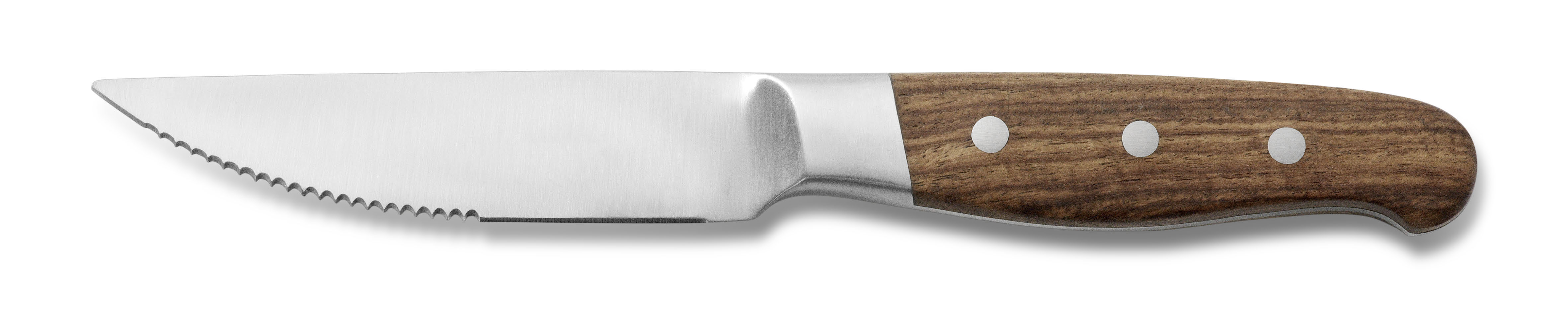 Comas, Aconcagua : Braun - Steakmesser massiv ChrSt., gezahnte Schneide, Holzgriff, 258 mm