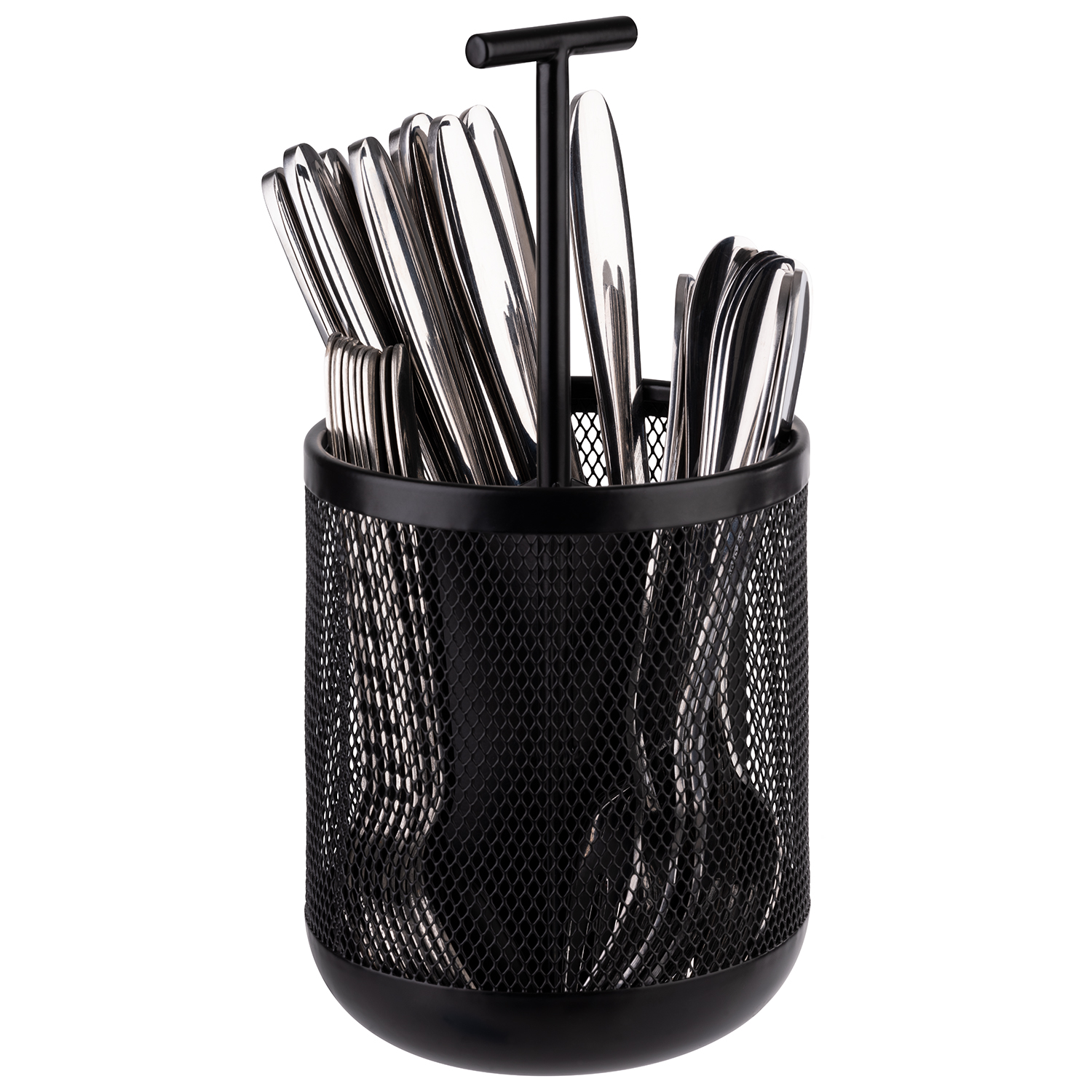 Besteckbehälter DART, Metall, Bodeneinlage Silikon, D: 12 cm, H: 25 cm, Farbe: schwarz