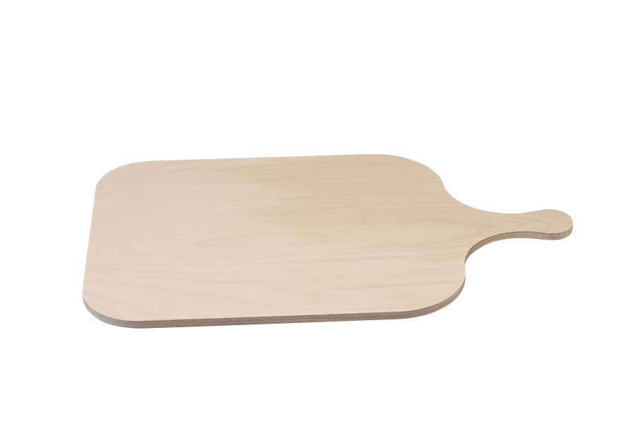 Pizzabrett m. Griff, gerundet, Birkenmultiplex hell, 50 x 31 cm