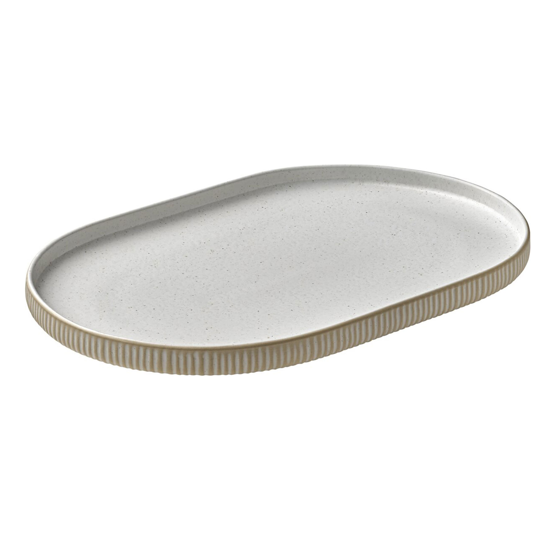 Playground, Steinzeug - NARA Weiss : Platte oval , Relief, 30 cm