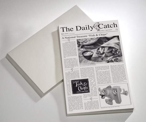 Wachspapier SNACK HOLDER 42 x 25 cm, Motiv: Zeitung, zur Präsentation von Speisen