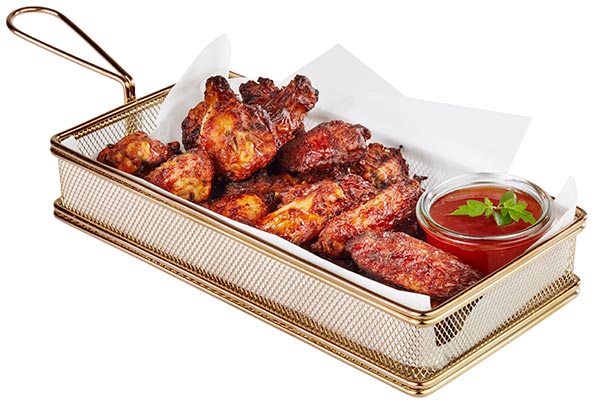 Servier-Frittierkorb SNACKHOLDER 26 x 13 cm, H: 5 cm, Griff 9,5 cm, Edelstahl, Gold-Look