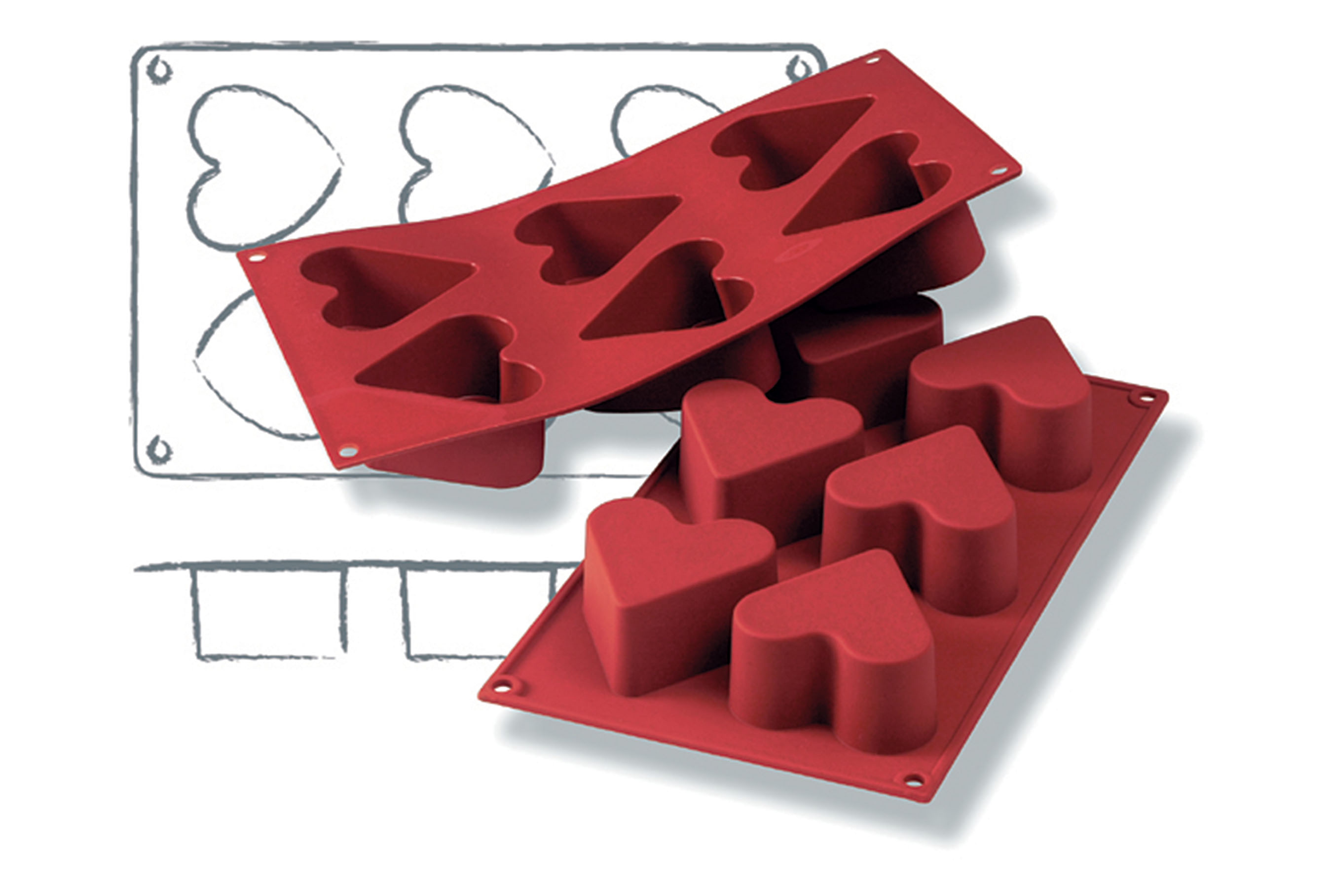 Silikon - Backform, Herz, D: 65 mm, H: 40 mm