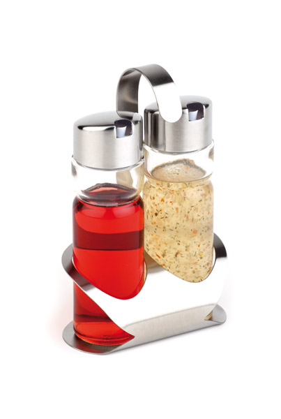 Essig /Öl Menage PRO, 12 x 8 cm, H: 19 cm, Edelstahl matt, Glas, PP, Essig/Öl-Glasbehälter