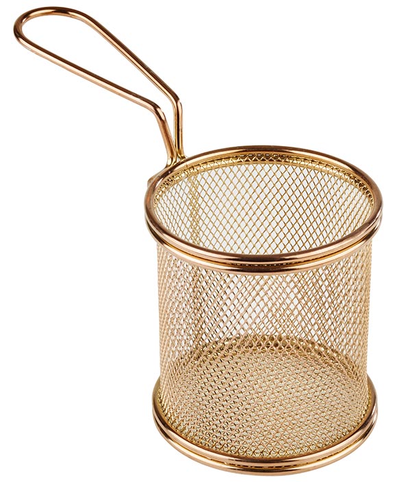 Servier-Frittierkorb SNACKHOLDER D: 9 cm, H: 8,5 cm, Griff 9 cm, Edelstahl, Gold-Look,
