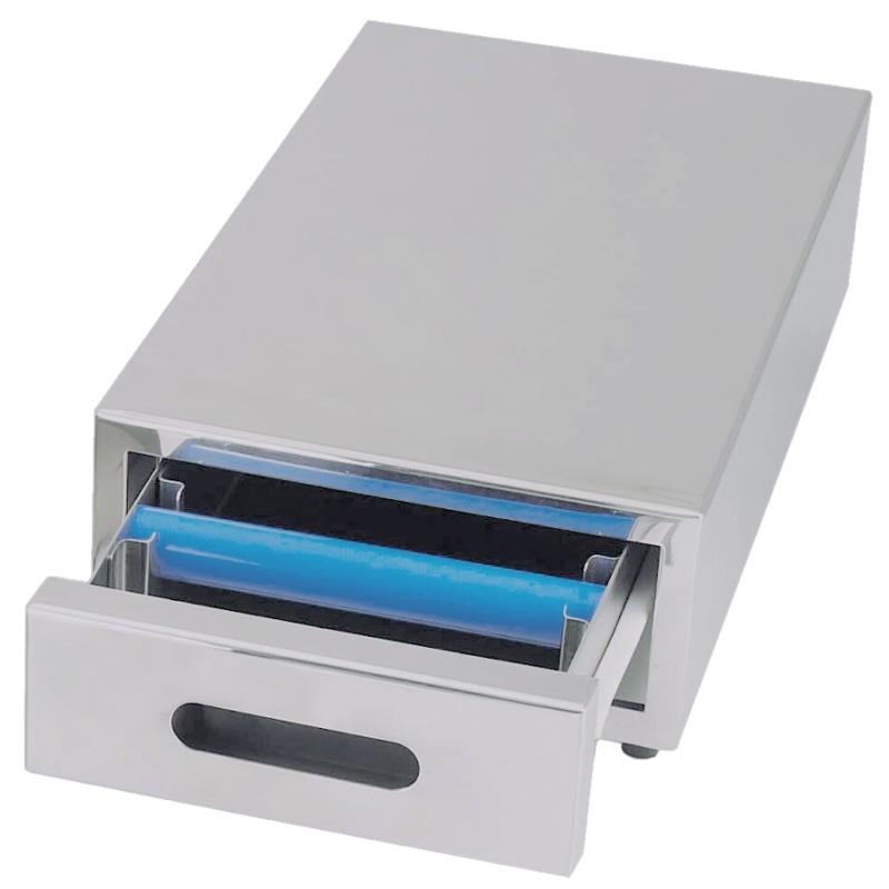 Kaffeesatz-Lade, hochwertig, Walze aus blauem Kunststoff, Edelstahl, B: 22,5 cm, H: 11,5 cm, T: 40 cm