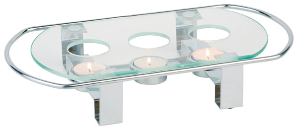 Speisenwärmer 34 x 18 cm, H: 6 cm, Metall verchromt, 3-flammig