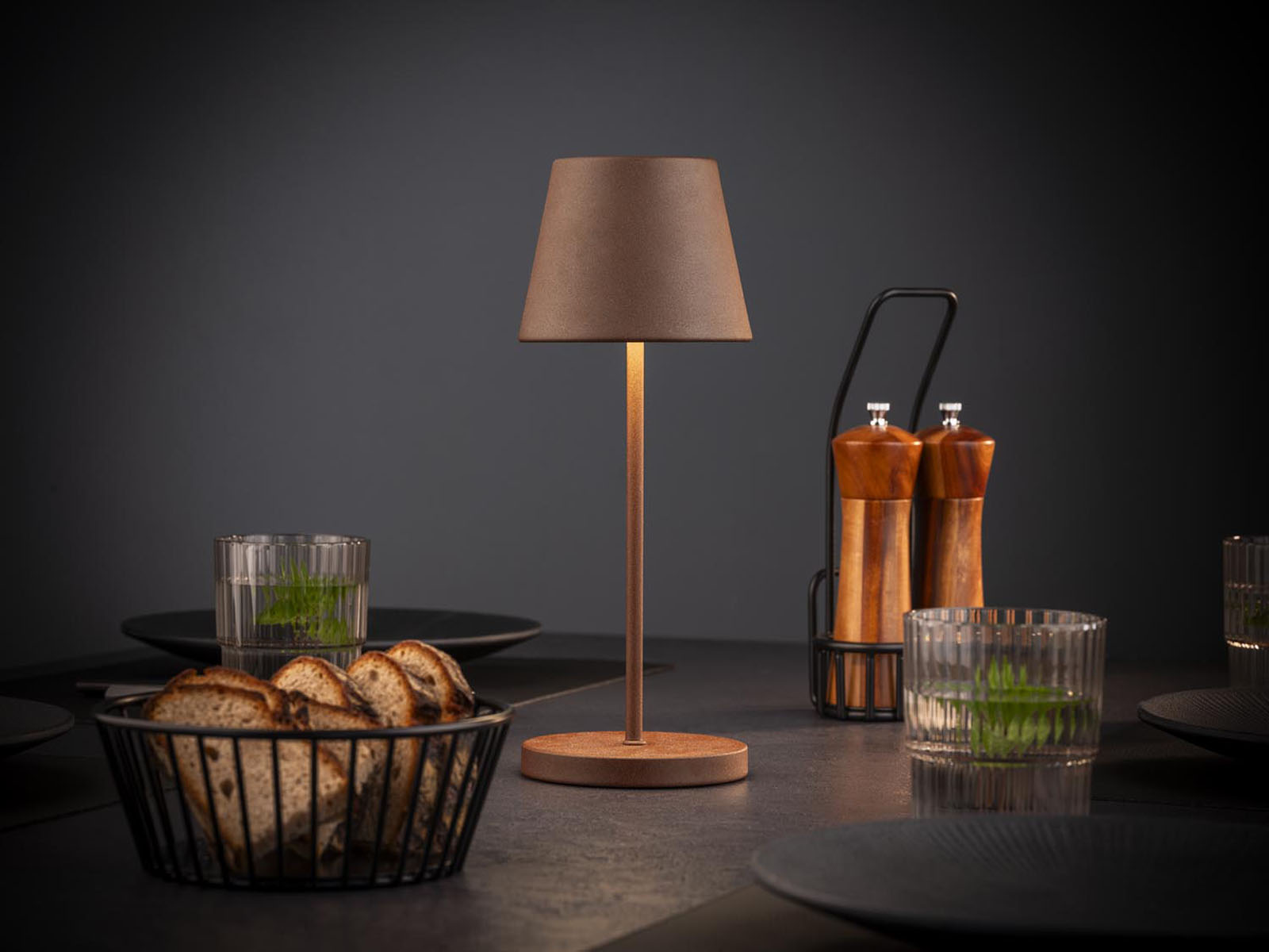 Tischleuchte MERLE, Metall, Farbe: rostfarben, 1x LED 2,0 W / 270 lm, dimmbar in 3 Stufen, D: 11 cm, H: 30,5 cm