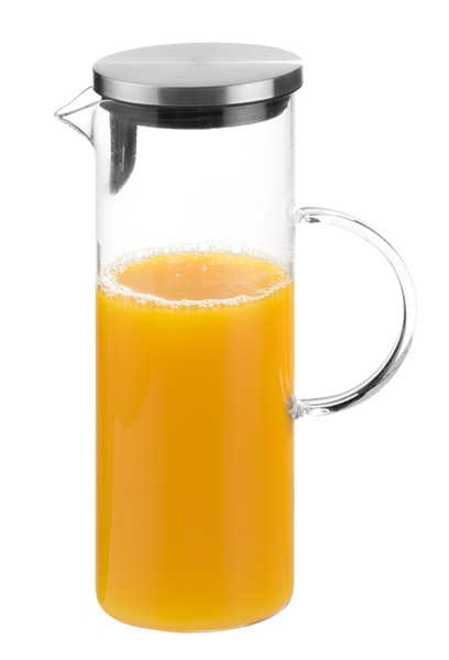 Glas-Karaffe inkl. Deckel D: 9,5 cm, H: 27 cm, 1,5 ltr. Glas, Edelstahl