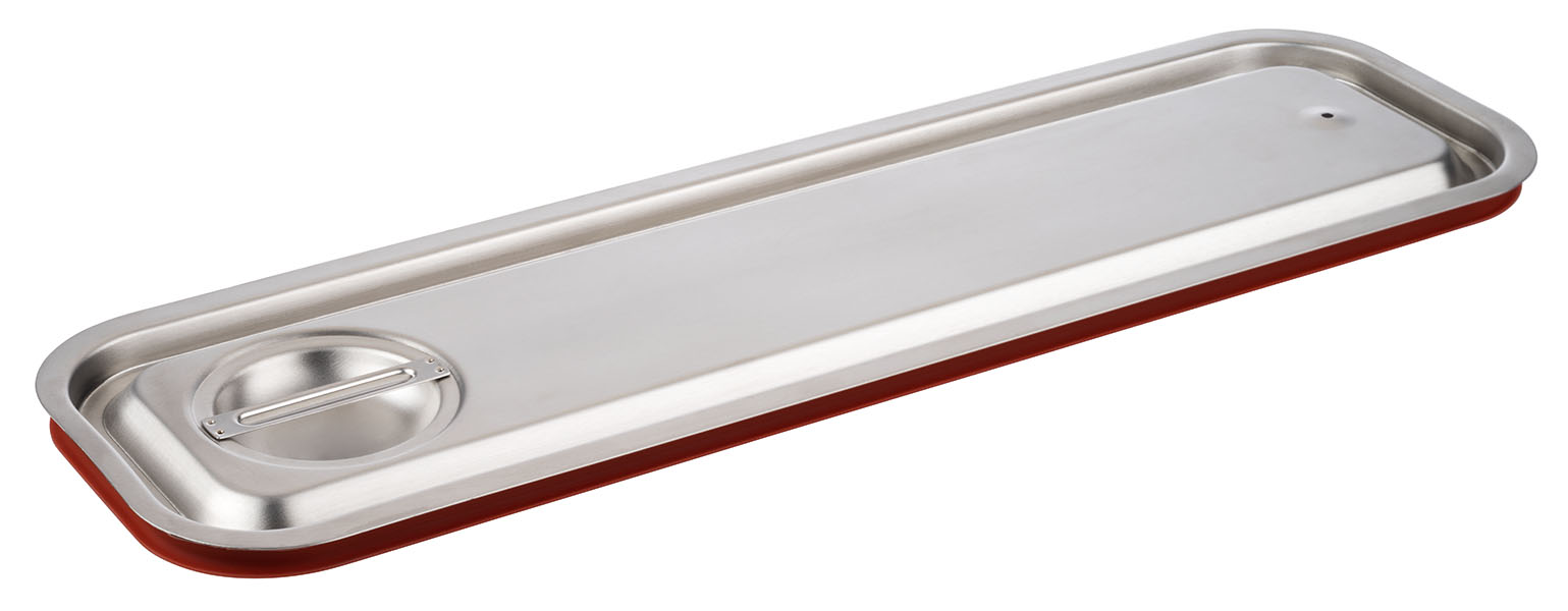 GN 2/4 Transport-Steckdeckel, Edelstahl m. roter Silikondichtung, 53 x 16,2 cm