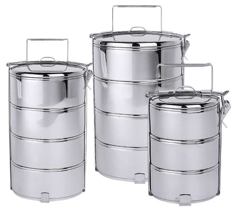 Etagen-Essenträger, 3-tlg., I: 0,6 ltr., D: 11,5 cm, H: 24 cm, Edelstahl