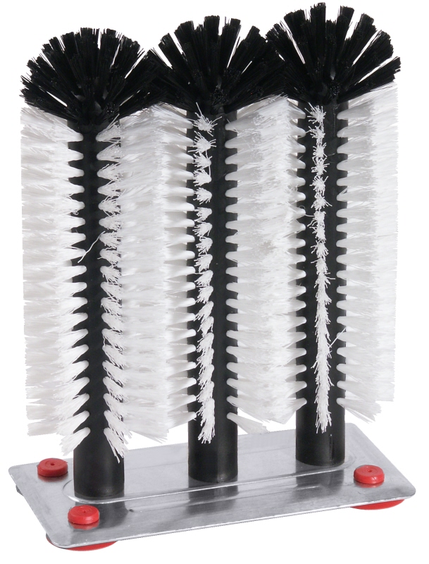 Gläserbürsten auf Aluminiumplatte 19 x 10 cm, Borsten aus PP, D: 7 cm, H: 24/24/24 cm