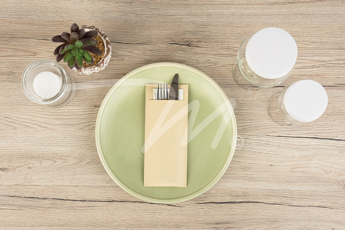 Papierbestecktaschen 20 x 8,5 cm m. Tissue Serviette