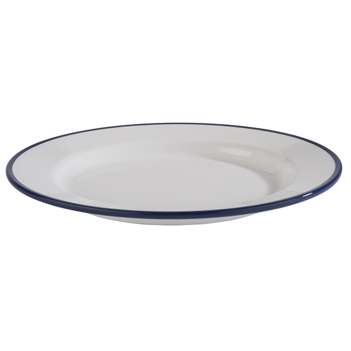 Teller ENAMEL LOOK, D: 20,5 cm, H: 2 cm, Melamin, weiß, blauer Rand