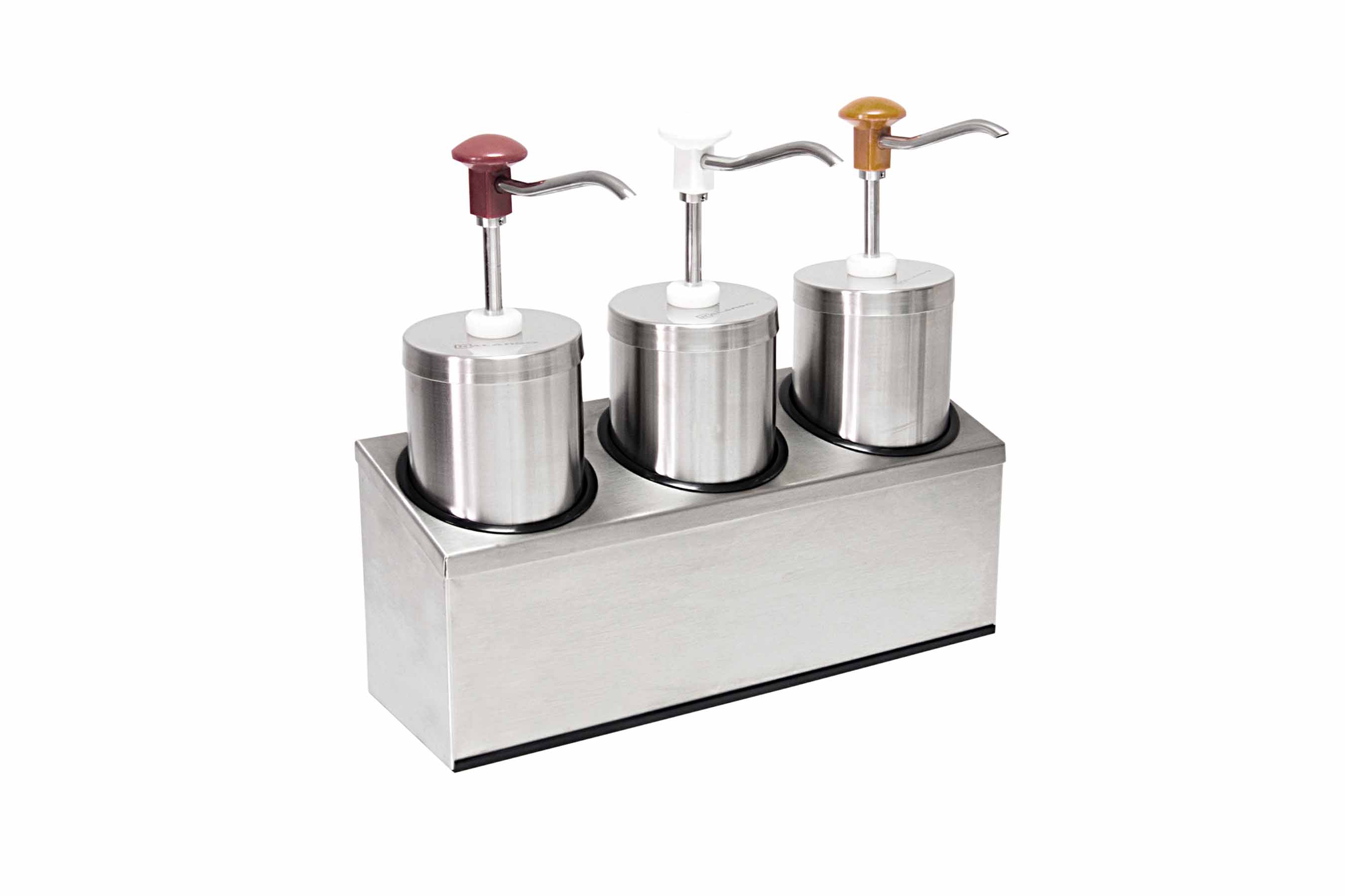 Dosierspender rund, 3-fach weiss/ rot/ gelb, Inh. 3 x 2,25 ltr., 442 x 147 x 378 mm