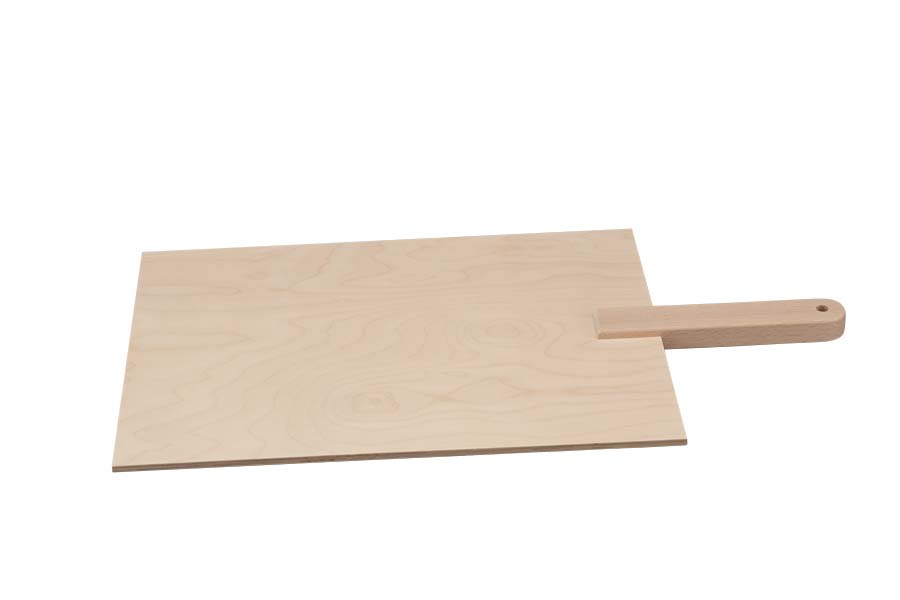 Flammkuchenbrett m. Griff, rechteckig, Birkenmultiplex hell, 40 x 30 cm