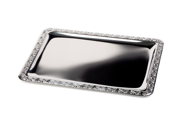 Tablett SCHÖNER ESSEN, 42 x 31 cm, 18/0 Edelstahl, mit Dekorrand